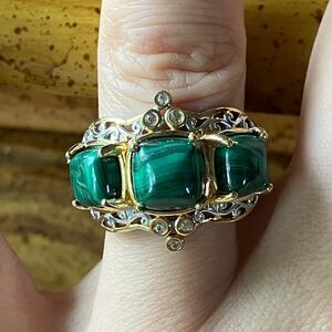 Natural Malachite Sterling Silver Ring Size 7